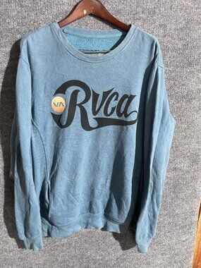 RVCA Sweatshirt Mens XL Blue Pullover Fleece VA Logo Graphic Crewneck Basic